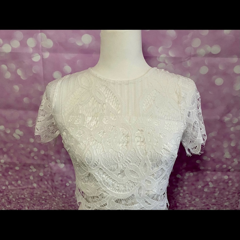 Lacey crop top, white, lined, full back zipper, NWOT - Picture 5 of 13